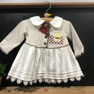 Vintage Grain de Lune Long Sleeve Bear Dress 6 mo